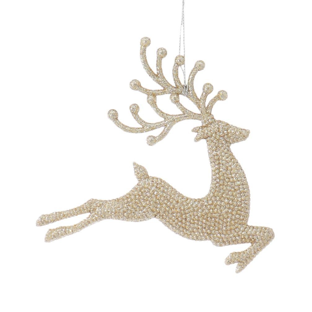 Kurt S. Adler 7” Champagne Gold Diamond Reindeer Acrylic Ornaments Pair... product image view 2