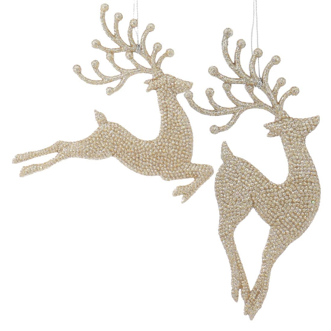 Kurt S. Adler 7” Champagne Gold Diamond Reindeer Acrylic Ornaments Pair... main product image