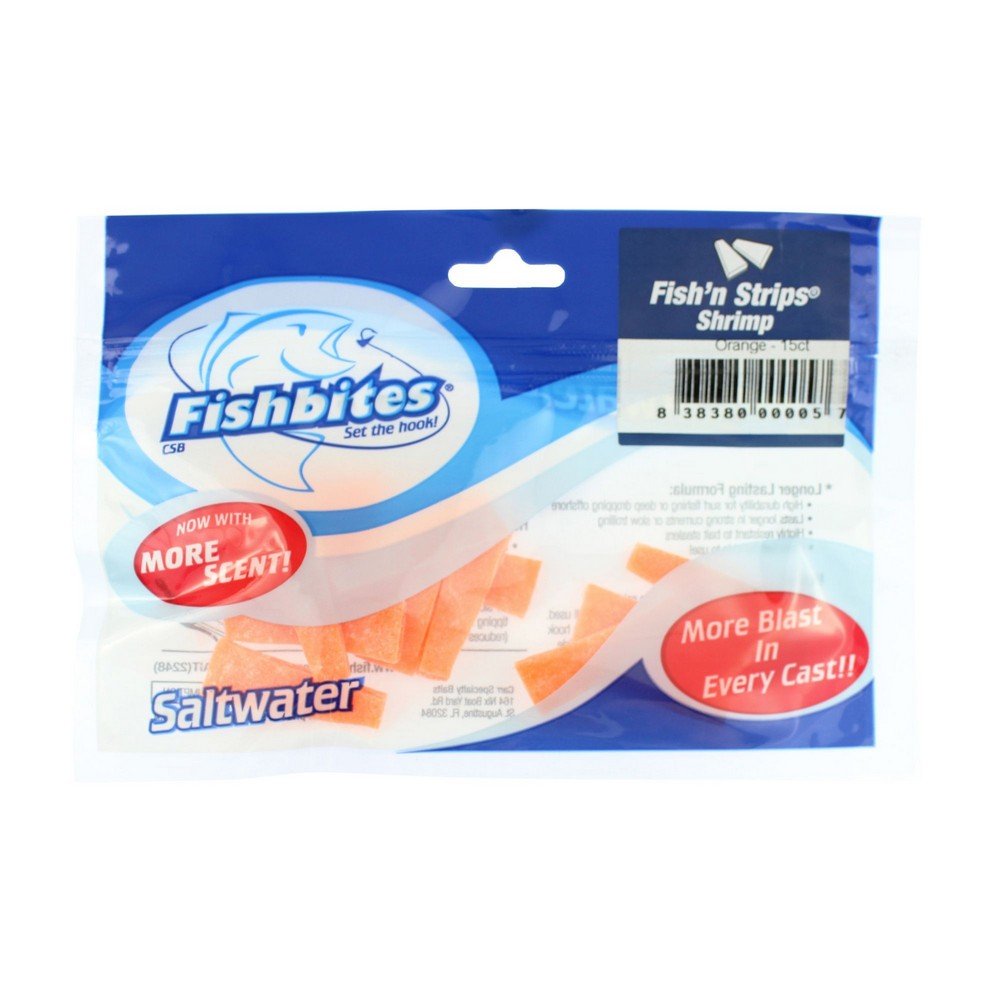 Fishbites 00005 Strips-shrimp 15ct Orange Trout Fishing Prepared Bait