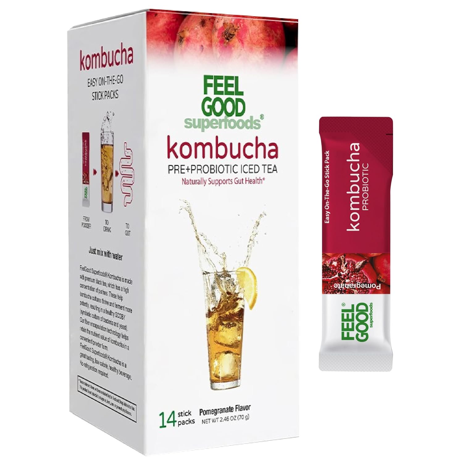 FeelGood Superfoods Kombucha Iced Tea Packets, Delicious Flavored Refreshing…