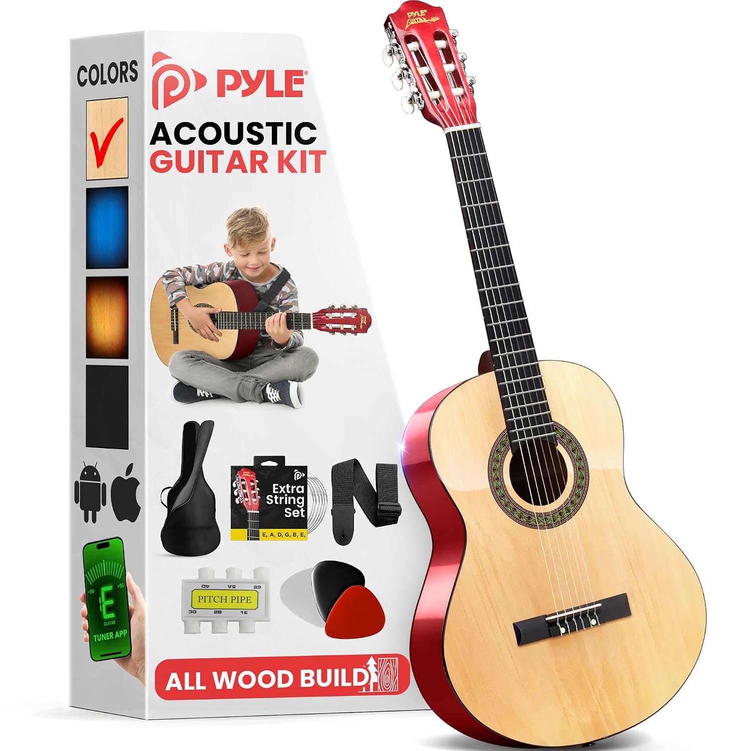 Pyle 30-Inch Beginner Acoustic Guitar Kit, 6-String Classical Style Travel...