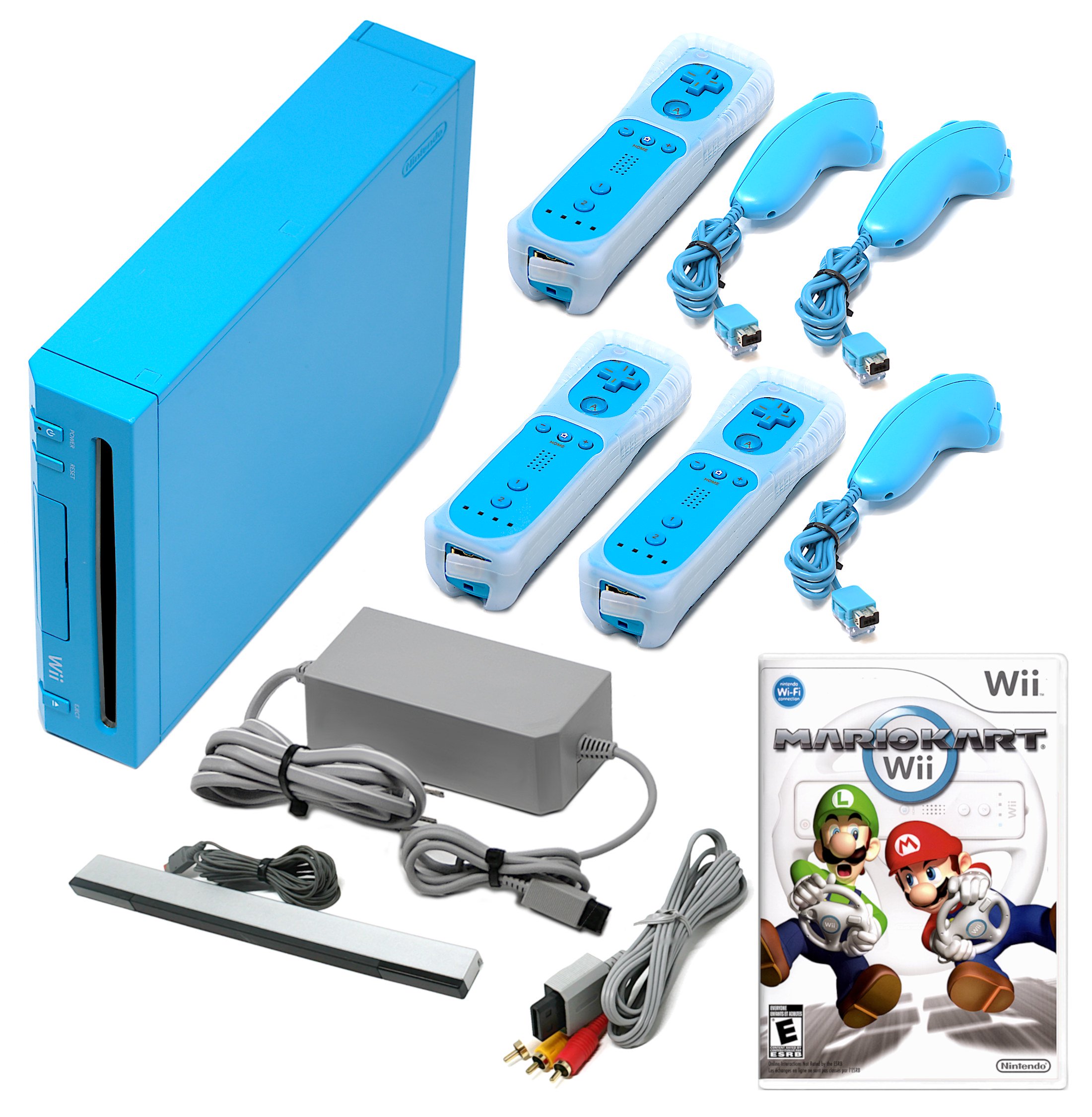 Nintendo Wii Game Console Blue + Pick 1-4 Remotes, Wii Sports