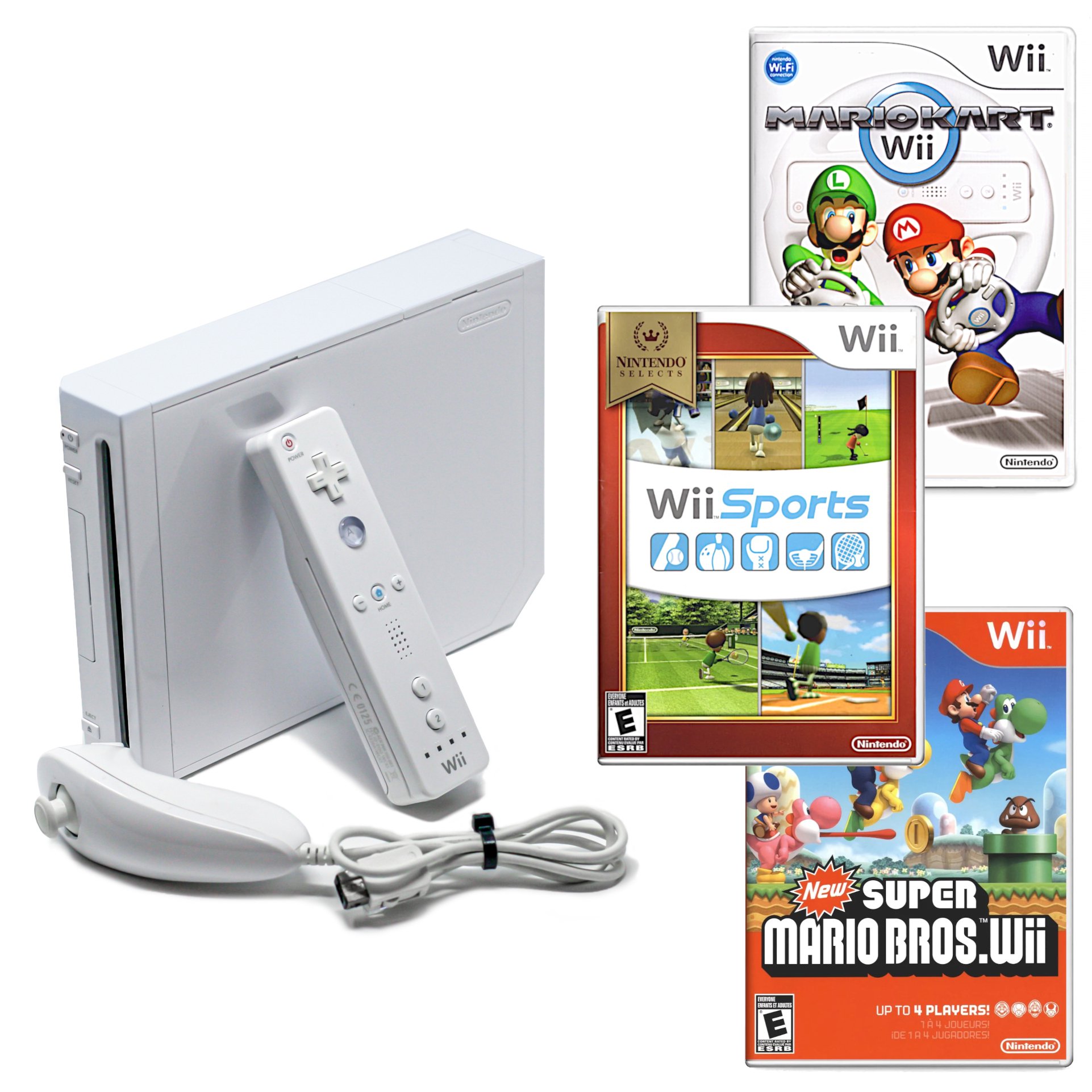 Authentic Wii Console White + Pick Games, Controllers & Cords + US