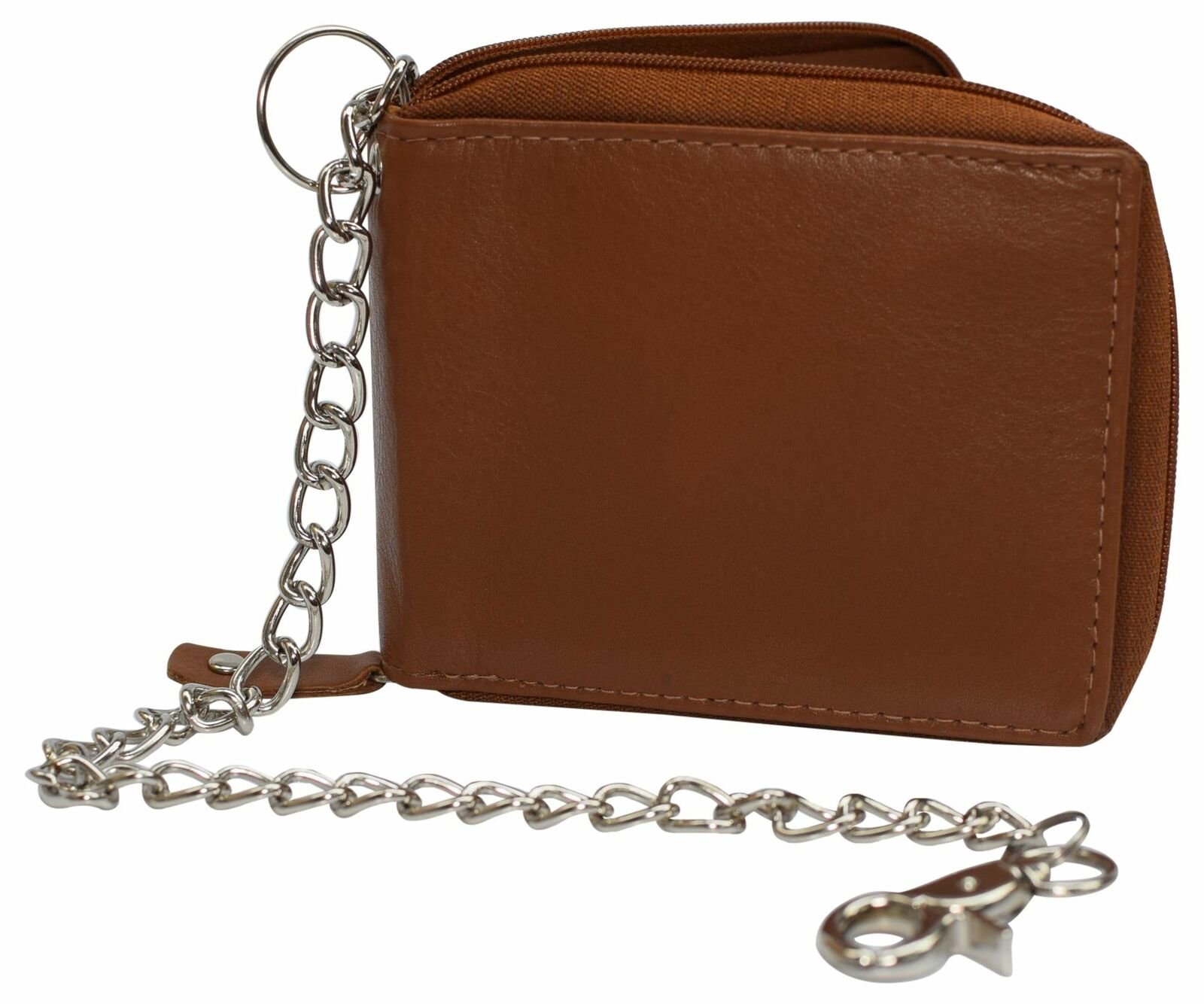 Men Biker Trucker Cow Leather Zip around Bi-fold RFID Chain Wallet Western Style