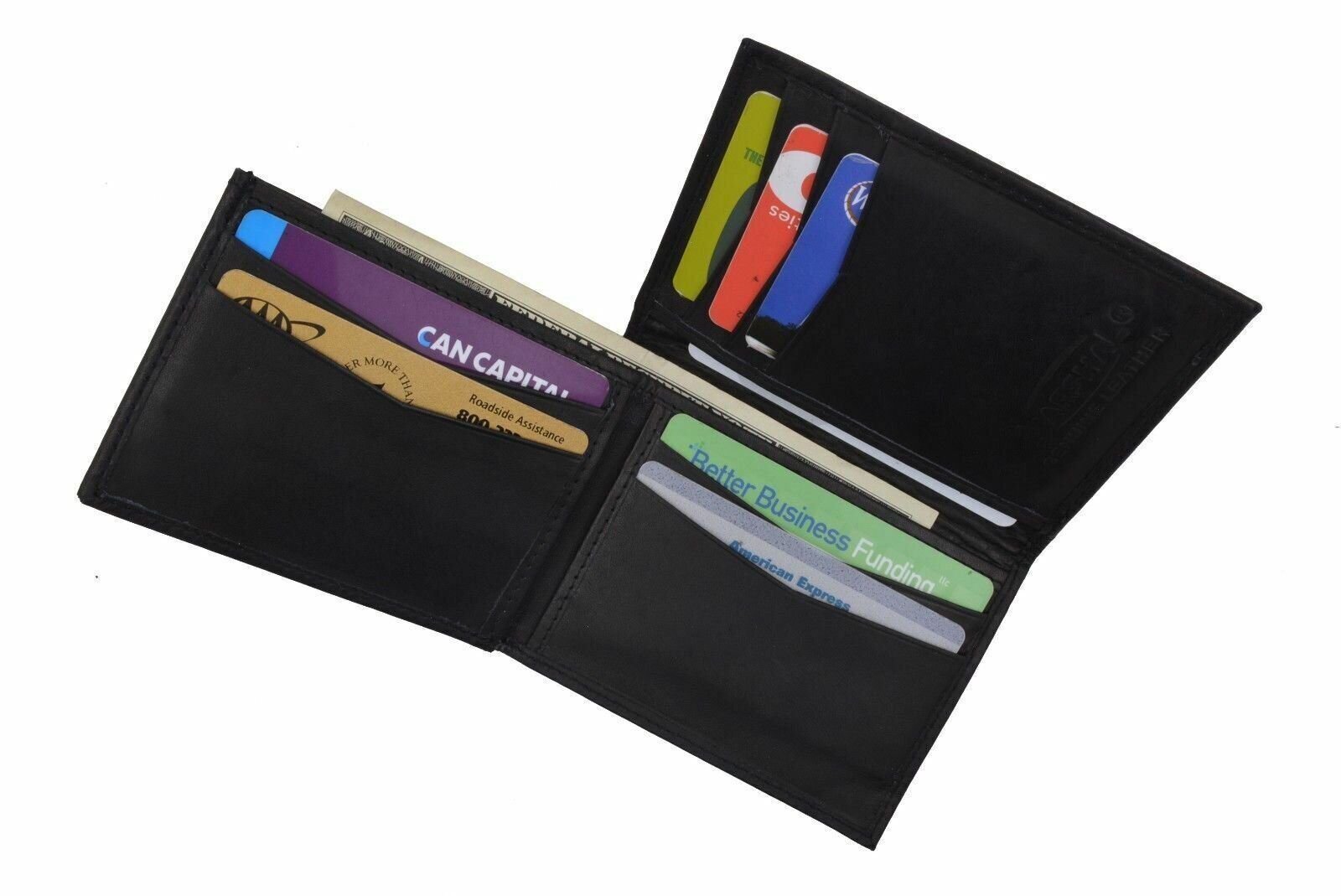 Mens Genuine Leather L Fold Multi Credit Card ID Unique Shape Bifold Wallet BK