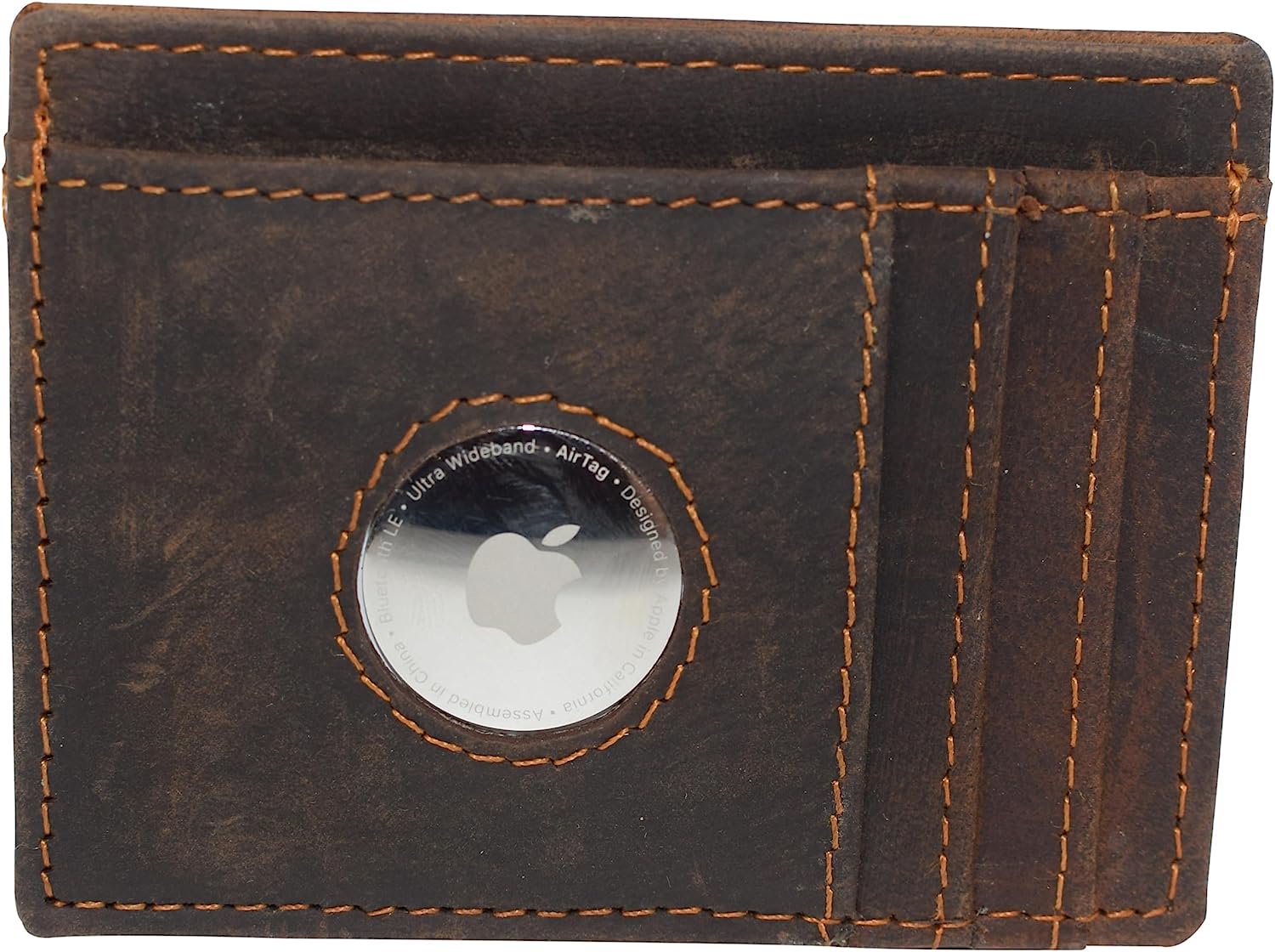 AirTag Holder Wallet RFID Vintage Leather Slim Minimalist Card Holder Compatible with AirTag (Brown)